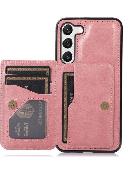 Samsung Galaxy S23 Için Kart Yuvaları Pu Deri Kaplamalı Tpu Kasa Kickstand Telefon Kapağı Araba Monk Metal Sac Rozlu Altın (Yurt Dışından)