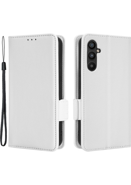 Samsung Galaxy M14 Için 5g Çift Manyetik Toka Kapak Cüzdan Standı Litchi Doku Pu Deri+Tpu Telefon Kılıfı-Beyaz (Yurt Dışından)