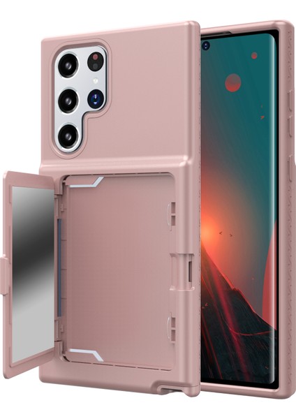 Samsung Galaxy S22 Ultra 5g Kickstand Pc+Tpu Kapak Için Kardacı Seri Seri Serisel Kavramı, Kart Tutucu Pınk (Yurt Dışından)