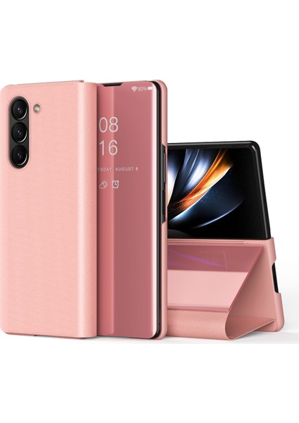 Seashell Digital Samsung Galaxy Z Fold5 5g Için Ayna Yüzey Telefon Kılıfı 5g Elektrapan Deri Telefon Kapağı Stand-Rose Gold ile (Yurt Dışından)