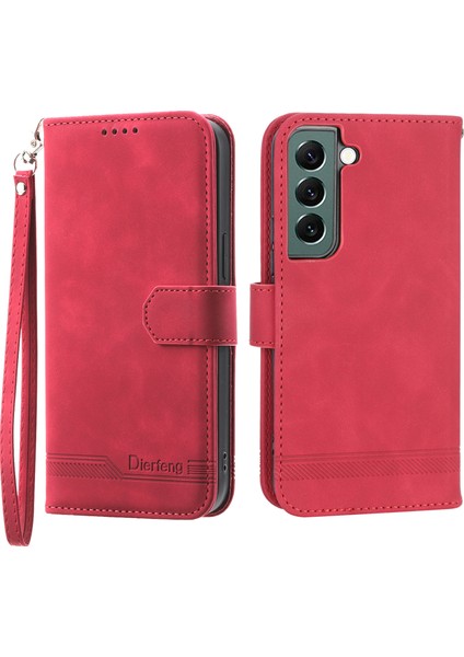 Samsung Galaxy S22+ 5g Için Dierfeng Df-03 Cüzdan Telefon Kılıfı, Stand Pu Deri Çizgileri Baskılı Kapak Kırmızısı (Yurt Dışından)