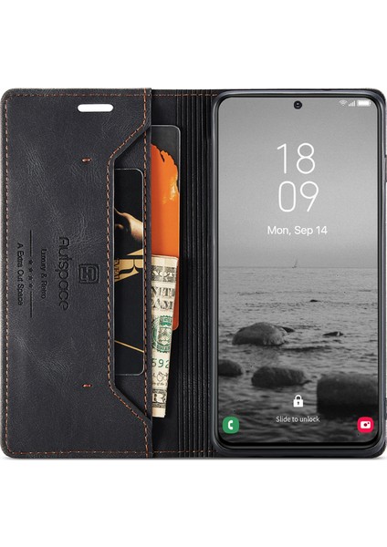 Samsung Galaxy S23+ Rfıd Engelleme Cep Telefonu Kılıf Stand Stand Cüzdan Retro Doku Şok Geçirmez Pu Deri Mat Telefon Kapak Black (Yurt Dışından)