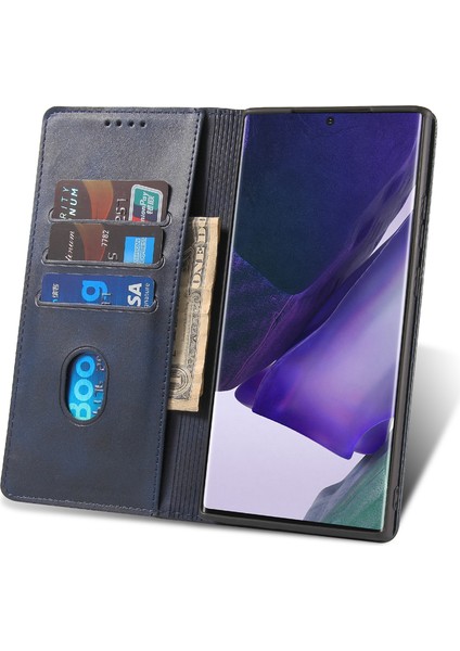 Samsung Galaxy NOTE20 ULTRA/NOTE20 Ultra 5g Telefon Kılıfı Pu Deri Iş Cüzdan Stand Telefon Kapak-Blue (Yurt Dışından)