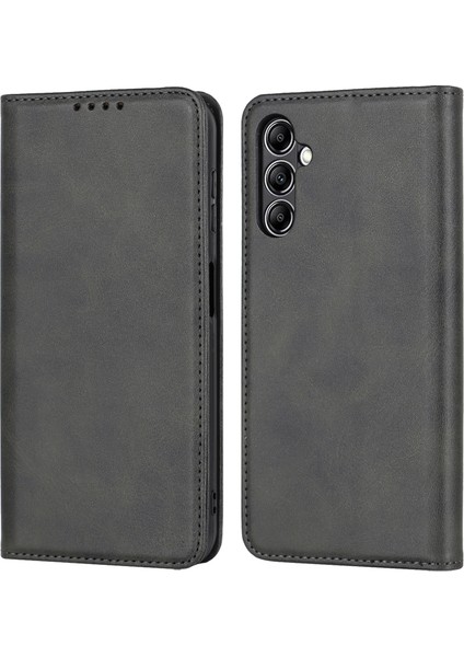 Samsung Galaxy A14 Için 5g Pu Deri Telefon Kılıf Buzağı Doku Stand Cüzdan Flip Folio Cover-Black (Yurt Dışından)