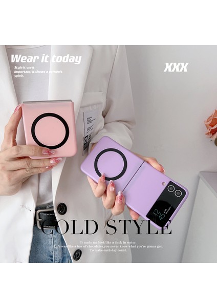 Samsung Galaxy Z Flip4 Için 5g Magsafe Telefon Kapağı ile Uyumlu Cilt Touch Sabit Pc Case-Pink (Yurt Dışından)