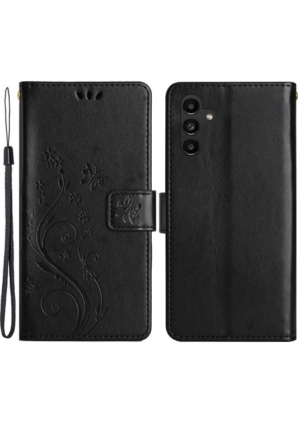 Samsung Galaxy M54 5G/F54 Için 5g Telefon Kılıfı Baskılı Kelebekler Pu Deri Cüzdan Kapak Stand Strap-Black (Yurt Dışından)