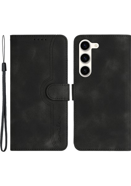 Samsung Galaxy S23 Cep Telefonu Kılıf Önleyici Pu Deri Cüzdan Stand Baskılı Gülümseme Desen Kapağı Black Için YX003 (Yurt Dışından)