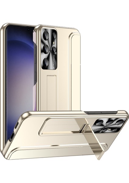 Samsung Galaxy S23 Için Ultra Elektrokaplama Telefon Kılıfı Sabit Pc Gizli Kickstand Back Cover-Champagne Altın (Yurt Dışından)