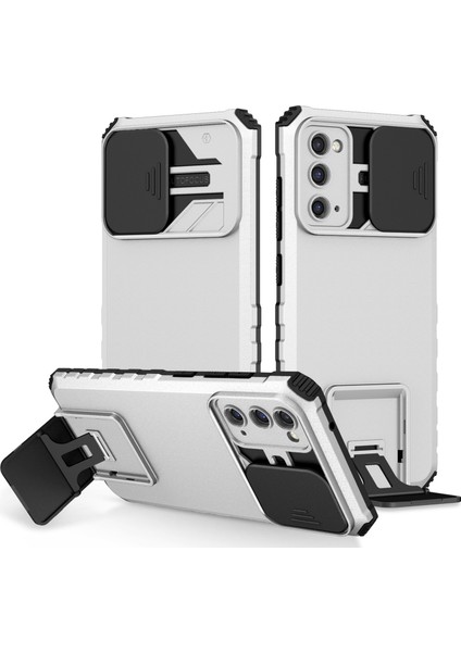 Samsung Galaxy S20 Fe 4g/fe 5g/lite/fe 2022 Slayt Kamera Kapağı Arka Kapak Kickstand Pc+Tpu Telefon Kılıfı-Beyaz (Yurt Dışından)