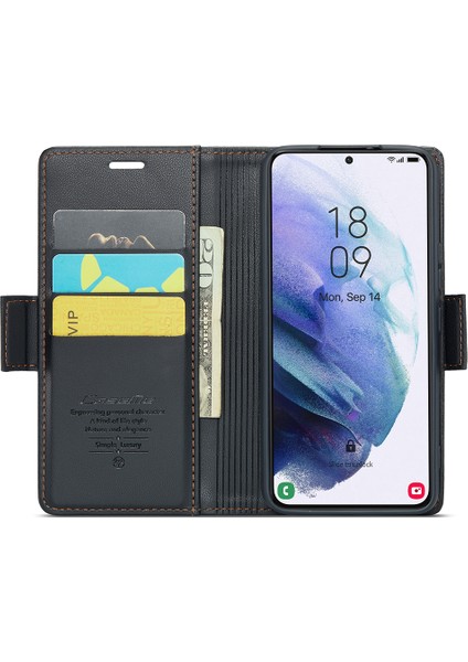 Samsung Galaxy S21+ 5g Rfıd Engelleme Cüzdan Şok Geçirmez Kılıf Deri Deri Stand Telefon Kapak Black (Yurt Dışından)