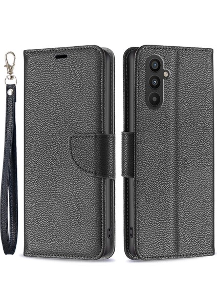Samsung Galaxy A25 Için 5g Pu Deri Telefon Kılıfı Cüzdan Litchi Doku Standı Strap-Black ile Anti-Drop Telefon Kapağı (Yurt Dışından)
