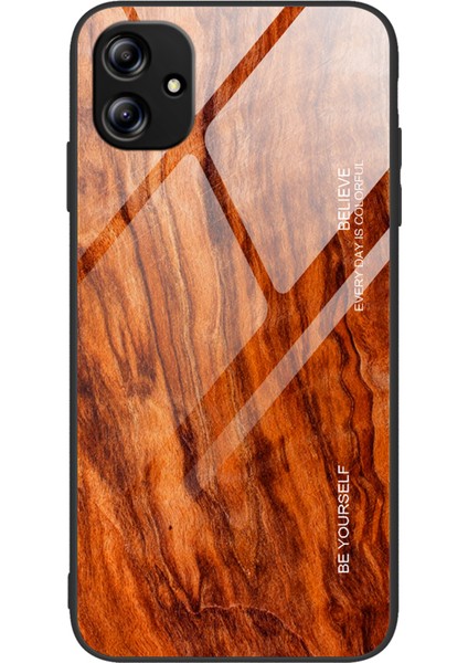 Samsung Galaxy A04E 4G/F04 4G/M04 4g Ahşap Desenli Telefon Kılıfı Temperlenmiş Cam+Tpu Şok Geçirmez Geri Kapak-Orange (Yurt Dışından)