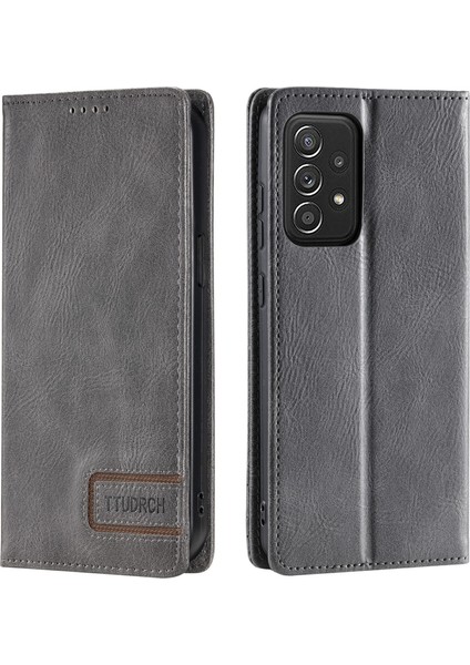 Samsung Galaxy A52 4G/5G/A52S Için Ttudrch Style 007 5g Deri Kılıf Rfıd Blomak Stand Stand Cüzdan Telefon Kapak-Grey (Yurt Dışından)