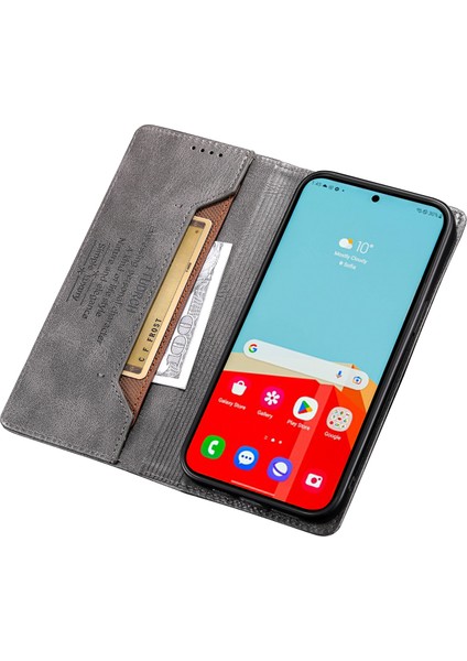 Samsung Galaxy A52 4G/5G/A52S Için Ttudrch Style 007 5g Deri Kılıf Rfıd Blomak Stand Stand Cüzdan Telefon Kapak-Grey (Yurt Dışından)