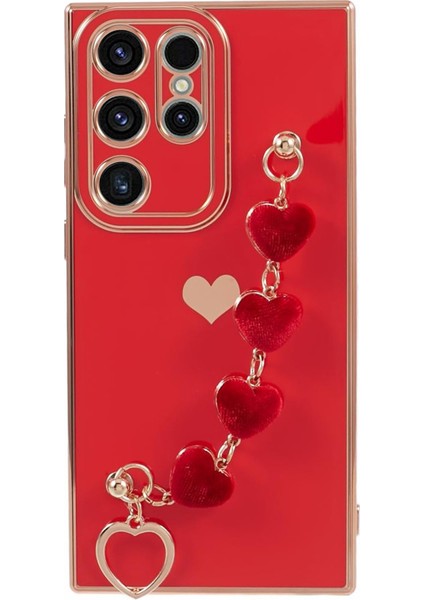 Samsung Galaxy S23 Için Ultra Telefon Tpu Kasa Elektrografa Telefon Kapağı Peluş Aşk Kalma Kayışı Kırmızısı (Yurt Dışından)