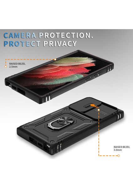Samsung Galaxy S23 Için Ultra Koruyucu Telefon Kılıfı ile Ring Kickstand Card Tutucu ile Telefon Telefon Kameralı Kameralı Kapak-Black (Yurt Dışından) fiyatları