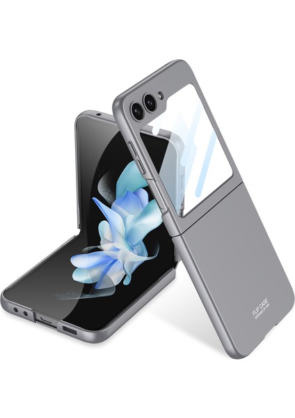 Samsung Galaxy Z Flip5 Için Gkk 5g Sert Pc Telefon Kılıfı Temperli Cam Ekranlı Film Greyli Ultra Ince Kapak (Yurt Dışından)
