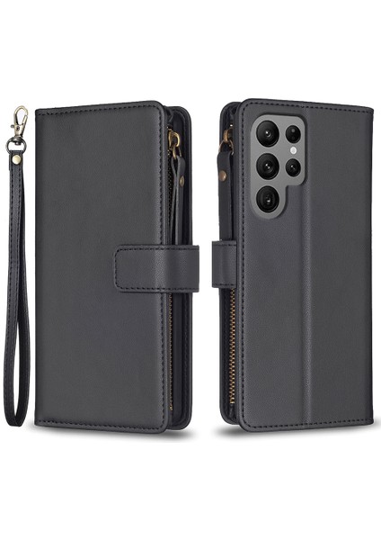 Samsung Galaxy S23 Için BF19 Ultra Toz Geçirmez Telefon Pu Deri Cüzdan Stand Zippered Telefon Kılıfı Kapak Black (Yurt Dışından)