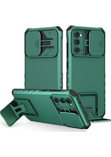 Samsung Galaxy S20 Fe 4g/fe 5g/lite/fe 2022 Slayt Kamera Kapağı Arka Kapak Kickstand Pc+Tpu Telefon Kılıfı Yeşil (Yurt Dışından)