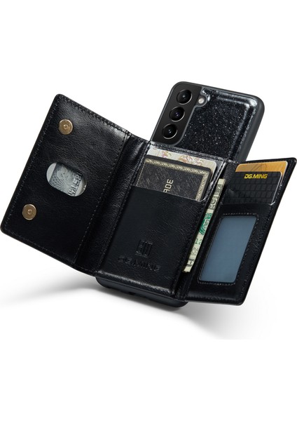 Samsung Galaxy S22 Için 5g Işıltılı Pu Deri Kaplamalı Pc+Tpu Cüzdan Kılıfı Manyetik Çıkarılabilir Kickstand Fermuar Cep Telefonu Kapak Black (Yurt Dışından)