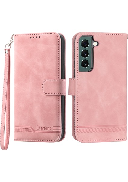 Samsung Galaxy S22+ 5g Için Dierfeng Df-03 Cüzdan Telefon Kılıfı, Stand Pu Deri Çizgileri Baskılı Kapak Pembe (Yurt Dışından)