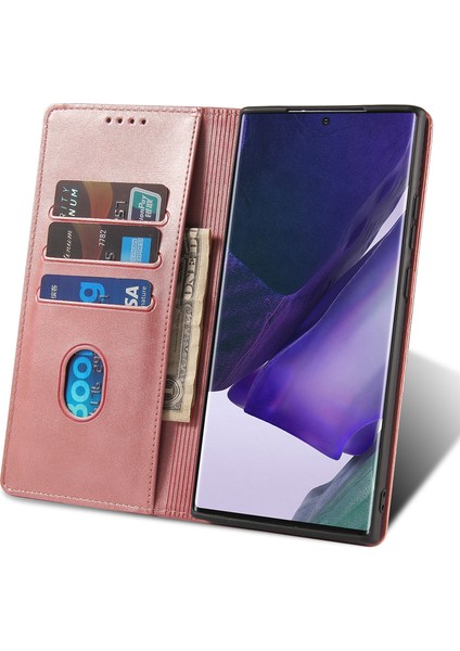 Samsung Galaxy NOTE20 ULTRA/NOTE20 Ultra 5g Telefon Kılıfı Pu Deri Iş Cüzdanı Stand Telefon Kapak Çizgisi Altın (Yurt Dışından)