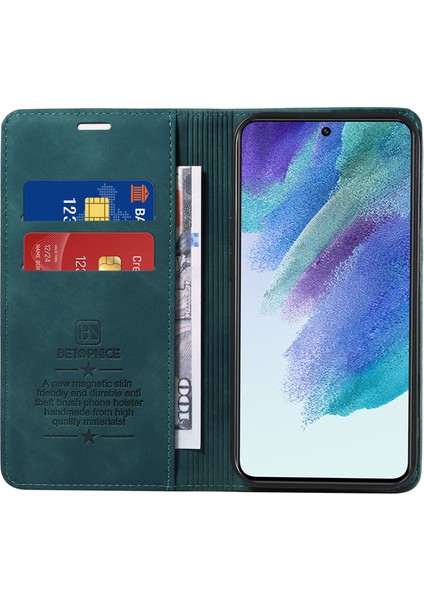 Samsung Galaxy S21+ 5g Rfıd Engelleme Deri Cüzdan Stand Kapak Yeşili (Yurt Dışından)