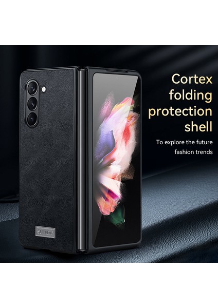 Seashell Digital Samsung Galaxy Z Fold5 5g Pu Deri Kaplamalı Tpu+Pc Kılıf Önleyici Telefon Kapak-Kırmızı (Yurt Dışından)