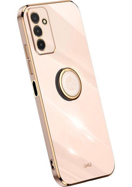 Samsung Galaxy F13 Için Xinli 4g Hassas Lens Kesim Anti-Fall Anti Tele Kılıfı Kickstand Elektrokaplatma Altın Kenar Yumuşak Tpu Kapak-Pembe (Yurt Dışından)