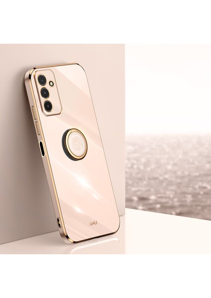 Samsung Galaxy F13 Için Xinli 4g Hassas Lens Kesim Anti-Fall Anti Tele Kılıfı Kickstand Elektrokaplatma Altın Kenar Yumuşak Tpu Kapak-Pembe (Yurt Dışından)