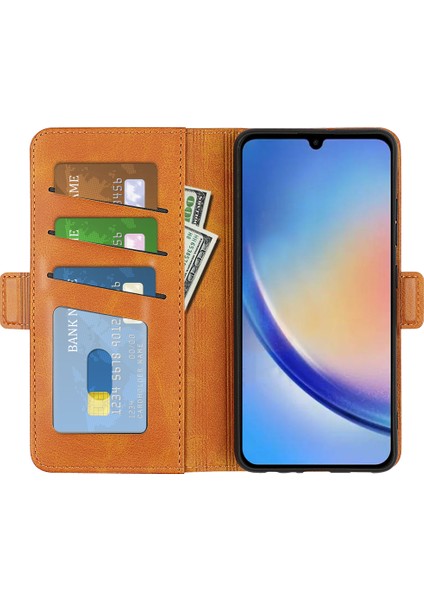Samsung Galaxy A34 5g Buzağı Doku Standı Pu Deri Koruyucu Kılıf Sarı (Yurt Dışından)