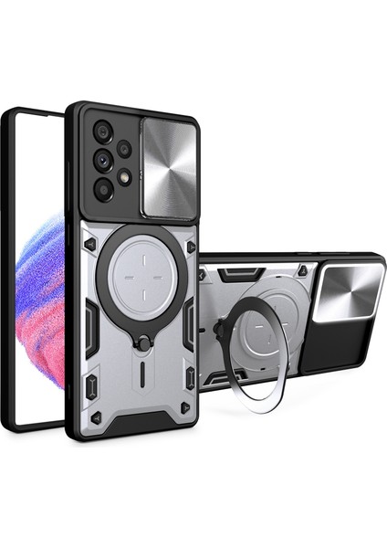 Samsung Galaxy A33 5g Kickstand Koruyucu Kılıf Tpu Pc Telefon Kabuğu Slayt Lens Kapak Silver (Yurt Dışından)