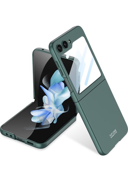 Samsung Galaxy Z Flip5 Için Gkk 5g Sert Pc Telefon Kılıfı Temperli Cam Ekran Film Yeşili ile Ultra Ince Kapak (Yurt Dışından)