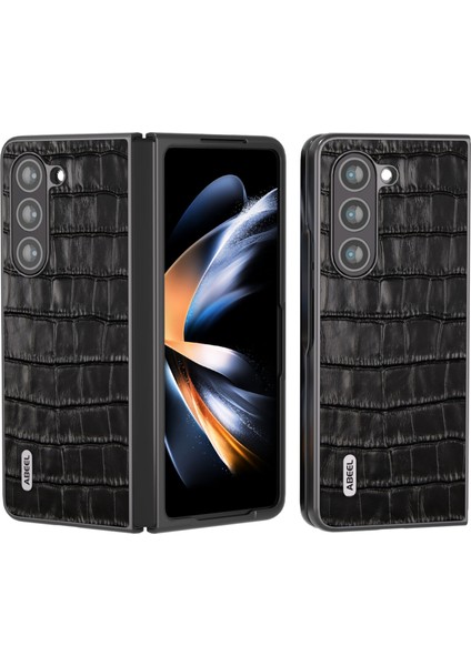 Samsung Galaxy Z Fold5 5g Telefon Kılıfı Orijinal Inek Deri Timsah Doku Ince Telefon Kapak Black (Yurt Dışından)
