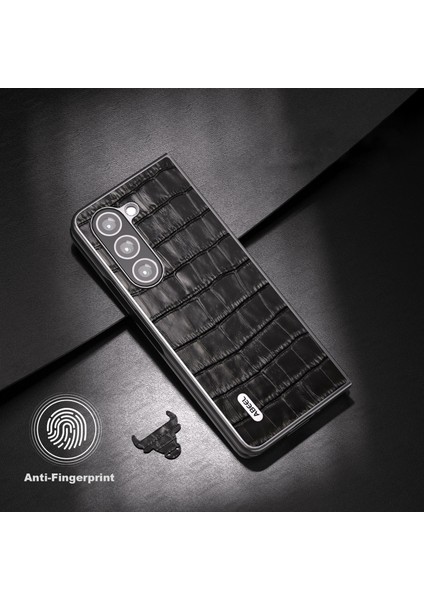 Samsung Galaxy Z Fold5 5g Telefon Kılıfı Orijinal Inek Deri Timsah Doku Ince Telefon Kapak Black (Yurt Dışından)
