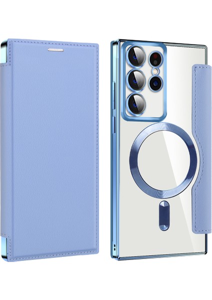 Samsung Galaxy S22 Ultra 5g Rfıd Engelleme Kart Tutucu Kılıfı Magsafe Deri+Tpu Telefon Kapak Mavisi (Yurt Dışından) fiyatları