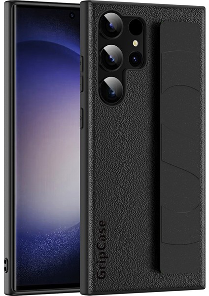 Samsung Galaxy S23 Ultra Litchi Doku Pu Deri Kaplamalı Pc+Tpu Telefon Kapağı Bilek Bantlı (Yurt Dışından)
