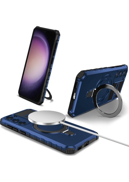 Samsung Galaxy S23 Yüzük Kickstand Telefon Kasası Şok Geçirmez Pc+Tpu Manyetik Kapak-Mavi (Yurt Dışından)