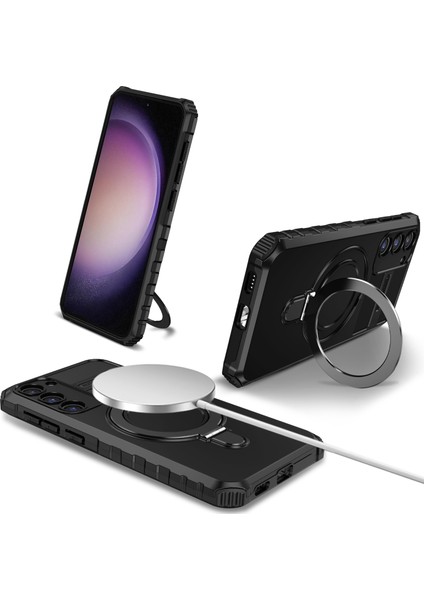 Samsung Galaxy S23 Yüzük Kickstand Telefon Kasası Shockproof Pc+Tpu Manyetik Kapak Black (Yurt Dışından)