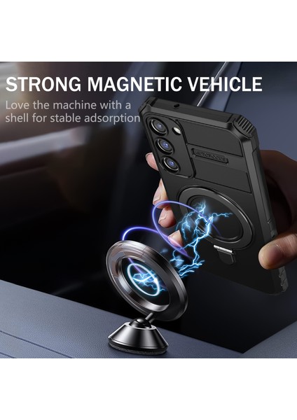 Samsung Galaxy S23 Yüzük Kickstand Telefon Kasası Shockproof Pc+Tpu Manyetik Kapak Black (Yurt Dışından) fiyatları