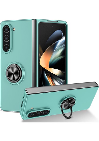Samsung Galaxy Z Fold5 5g Yüzük Kickstand Telefon Kasası Destek Araba Montajı Sert Pc Koruyucu Kapak Gökyüzü Mavi (Yurt Dışından)