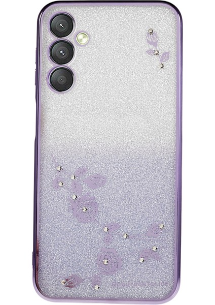 Samsung Galaxy A24 4g Çiçek Desen Telefon Kılıfı Rhinestone Dekor Dekanlığı Glitter Tpu Kapak Morası (Yurt Dışından)