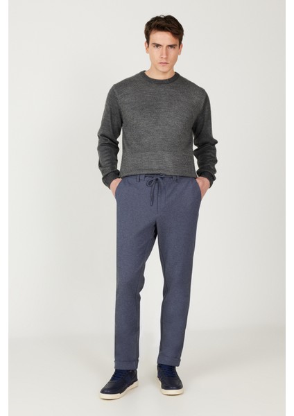 Erkek Lacivert Slim Fit Dar Kesim Beli Bağlamalı Esnek Pantolon modelleri