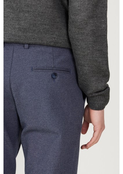 Erkek Lacivert Slim Fit Dar Kesim Beli Bağlamalı Esnek Pantolon
