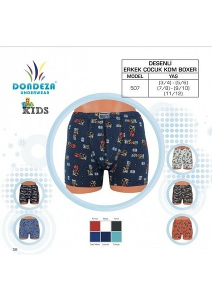 507 Erkek Çocuk Desenli Boxer 12'li