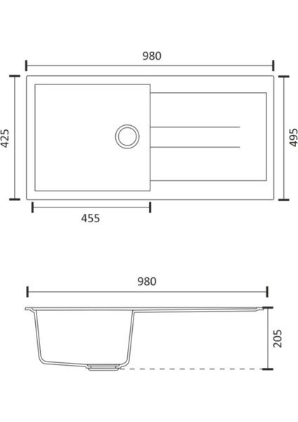 1 Göz Geniş Küvet 50X99 cm Granit Evye Beyaz + Sifon Bağlantı Hortumları GRNT0072