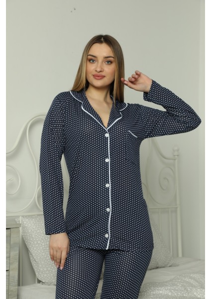 Bayan Pijama Takımı Lacivert Viskon