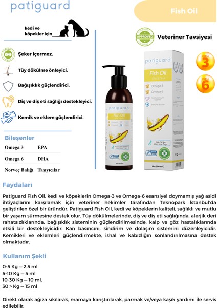 Fish Oil 200ML Kedi ve Köpek Için Omega 3 ve 6 Içerikli Balık Yağı