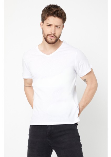 mmetalic Metalıc Erkek Çok Renkli T- Shirt Regular Fit Rahat Kesim V Yaka 3'lü Basic Tişört Paketi