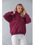 Oversize Kapüşonlu Üç Iplik Sweatshirt Mor 5